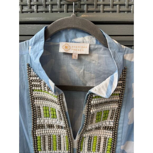 NWOT Sheridan French Beaded Olivia tunic in blue, Sm $395 E5 - Picture 5 of 10